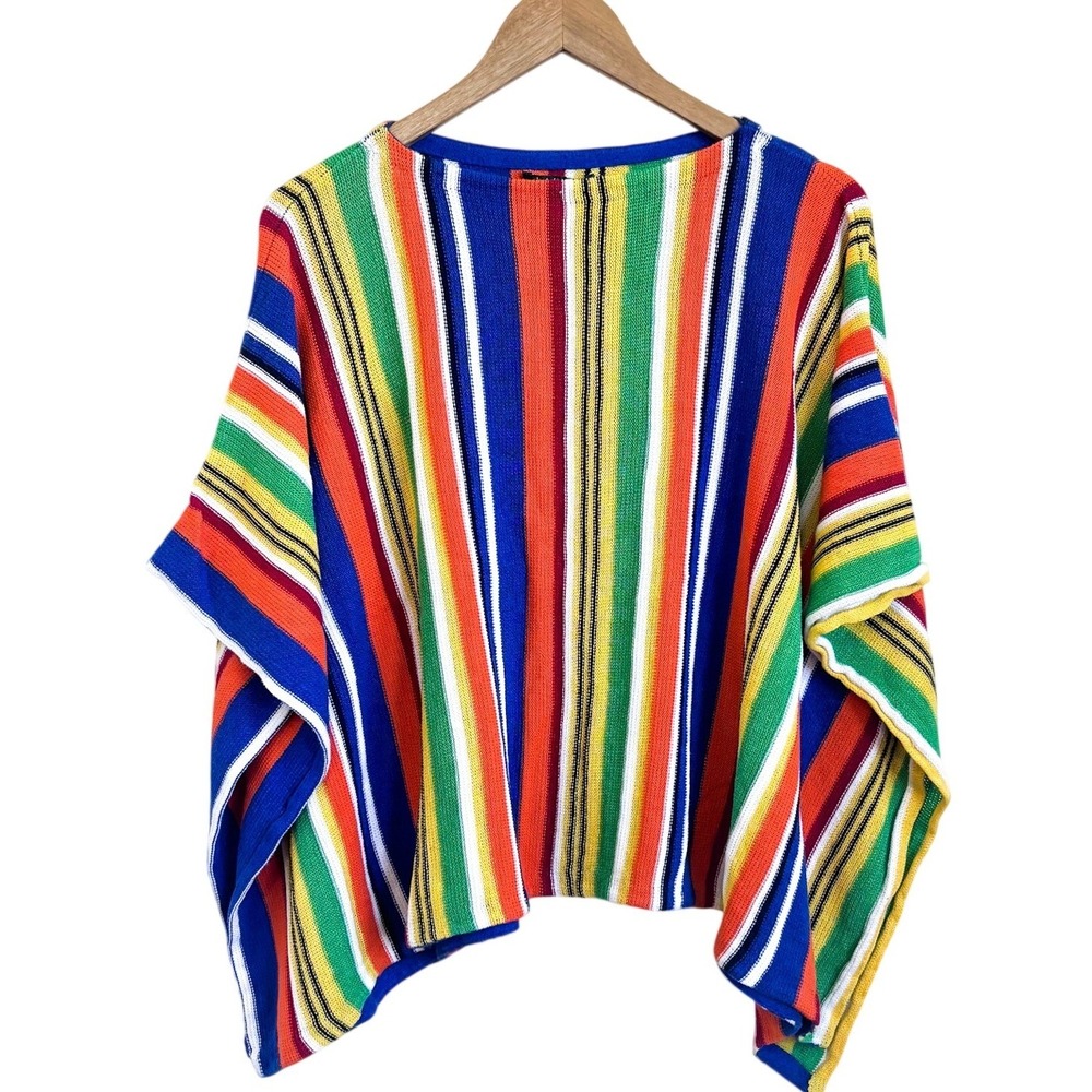 Ralph Lauren Womens Boho Striped Linen Knit Poncho Size‎ S/M Lagenlook Festival